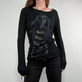 black long sleeve printed nepolion detailed t-shirt