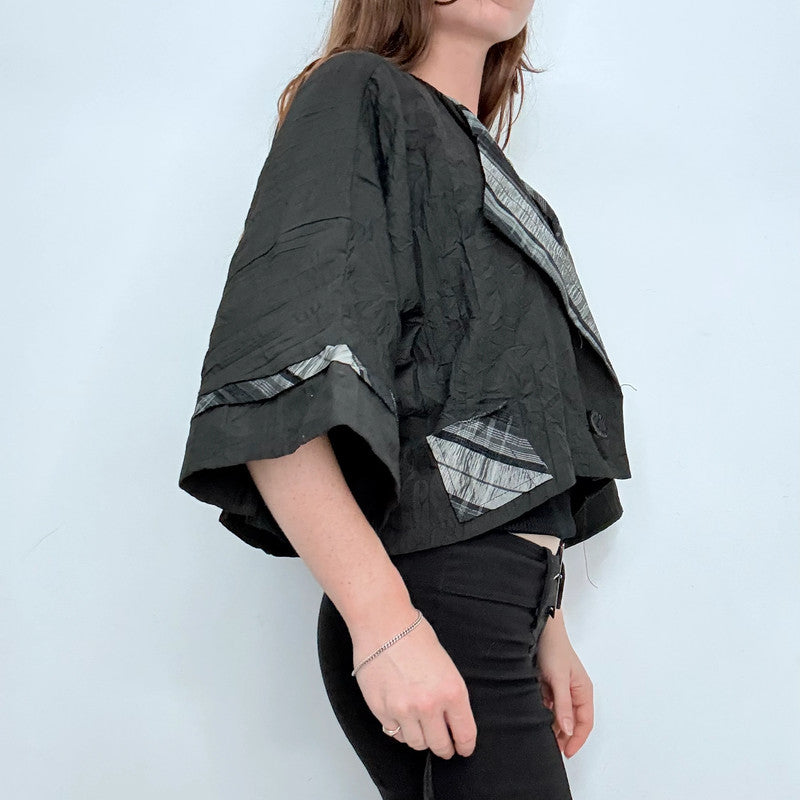 black crinkle slouchy wide sleeve jacket