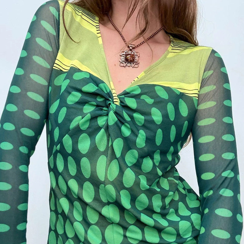 polkadot graphic long sleeve top