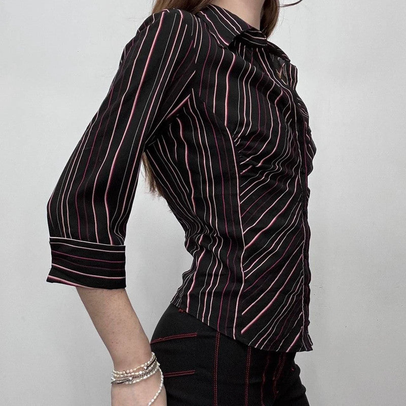black pinstripe fitted shirt
