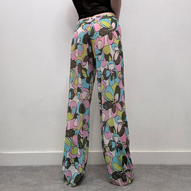 mesh sheer wide-leg pants