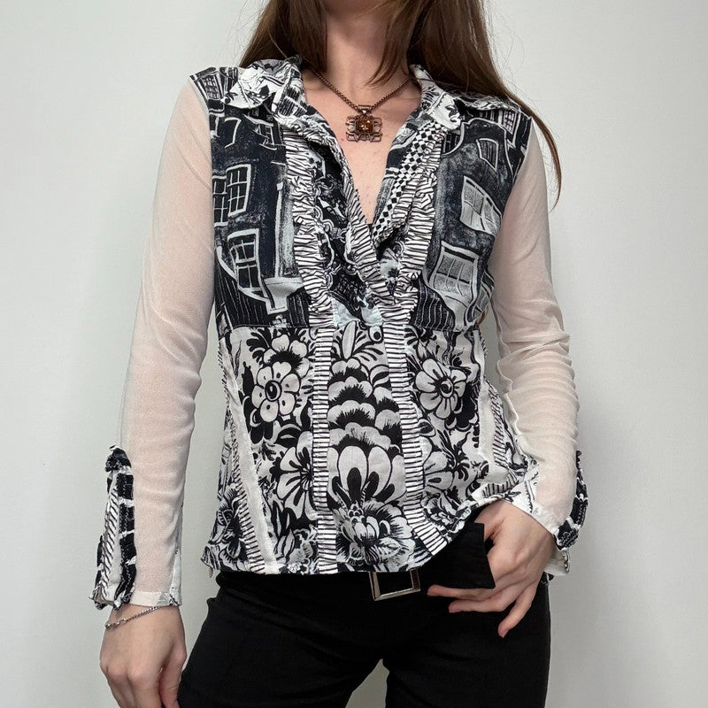 Save the Queen black and white graphic shirt