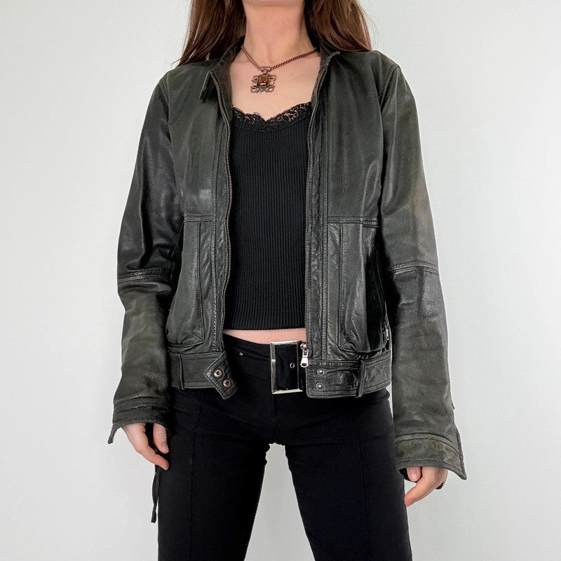 Massimo Dutti cropped distressed 100%leather