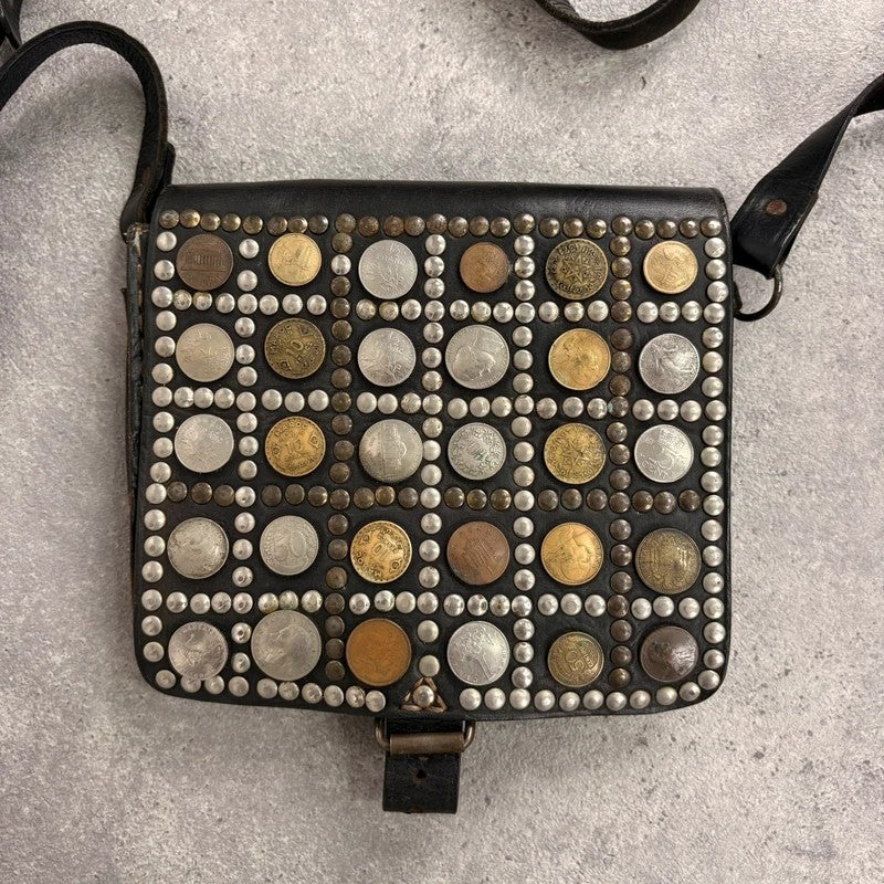 Black leather studded coin bag