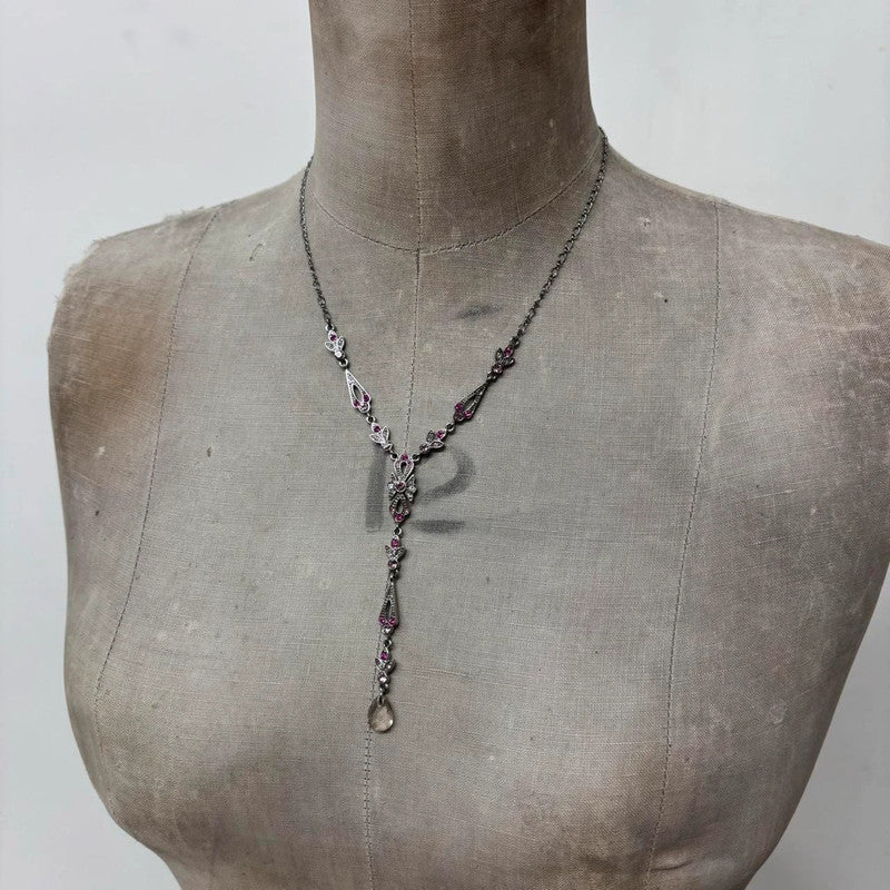 pink gemstone hanging fairy necklace