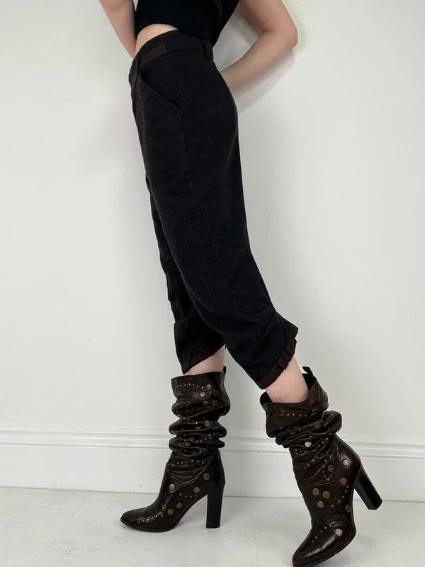 Pleated wool pinstripe capri grunge trousers