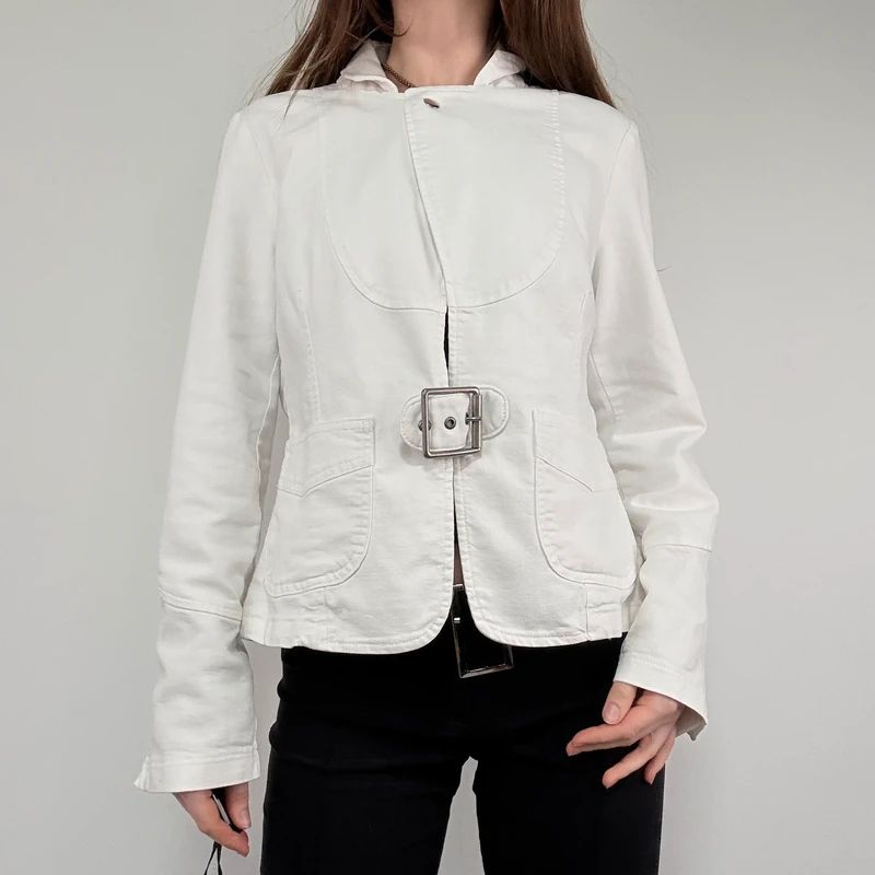 white buckle belted military jacket