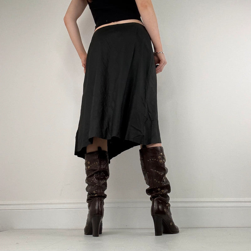 black panelled pleated midi skirt