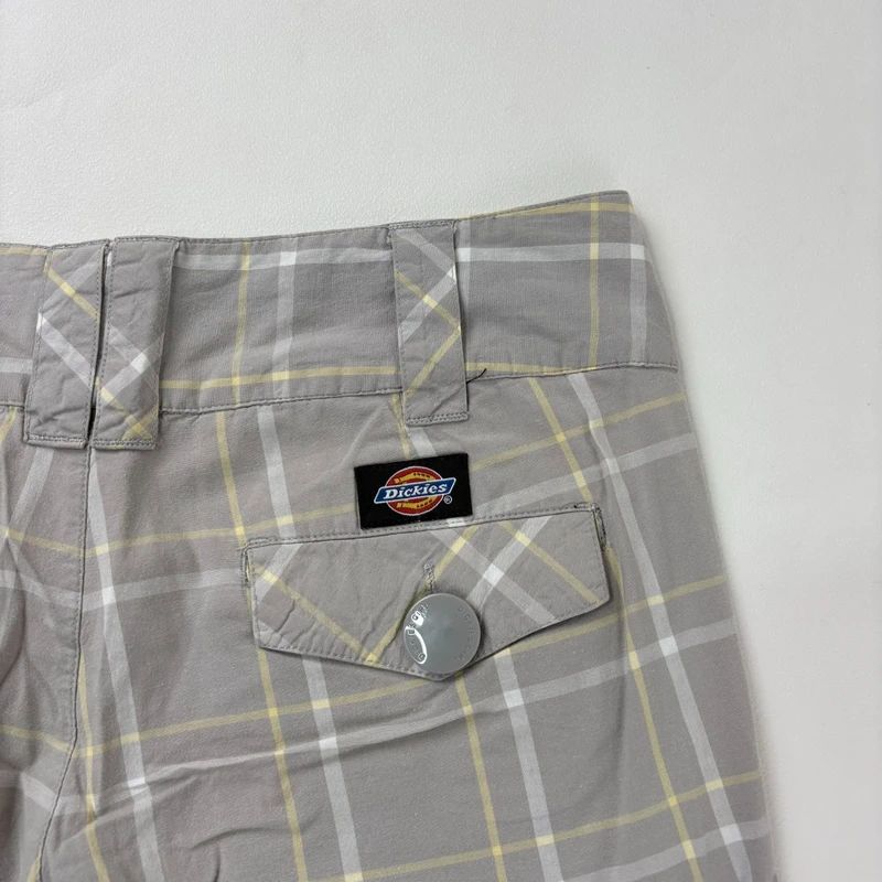 grey cropped tartan checked dickes shorts