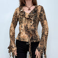 flutter ruffle flared leopard blouse