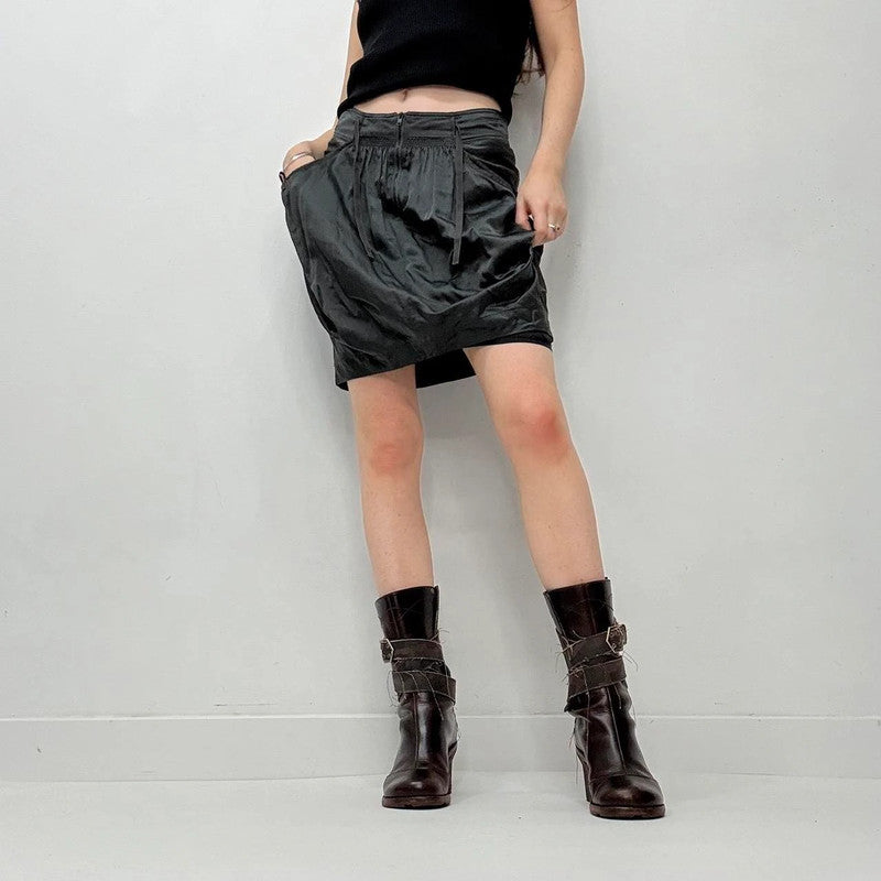 grey puff gathered mini skirt