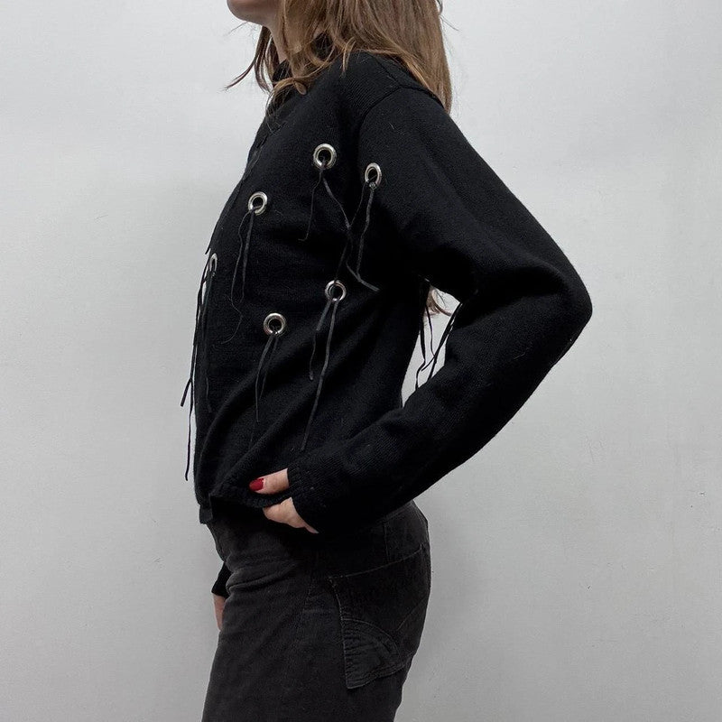 black knit eyelet studded jumper
