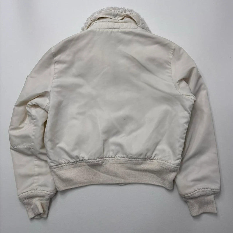 cream slouchy fur bomber jacket
