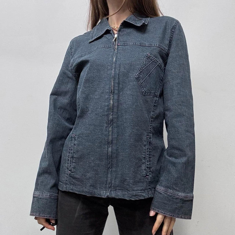 dark denim zip-up boxy jacket
