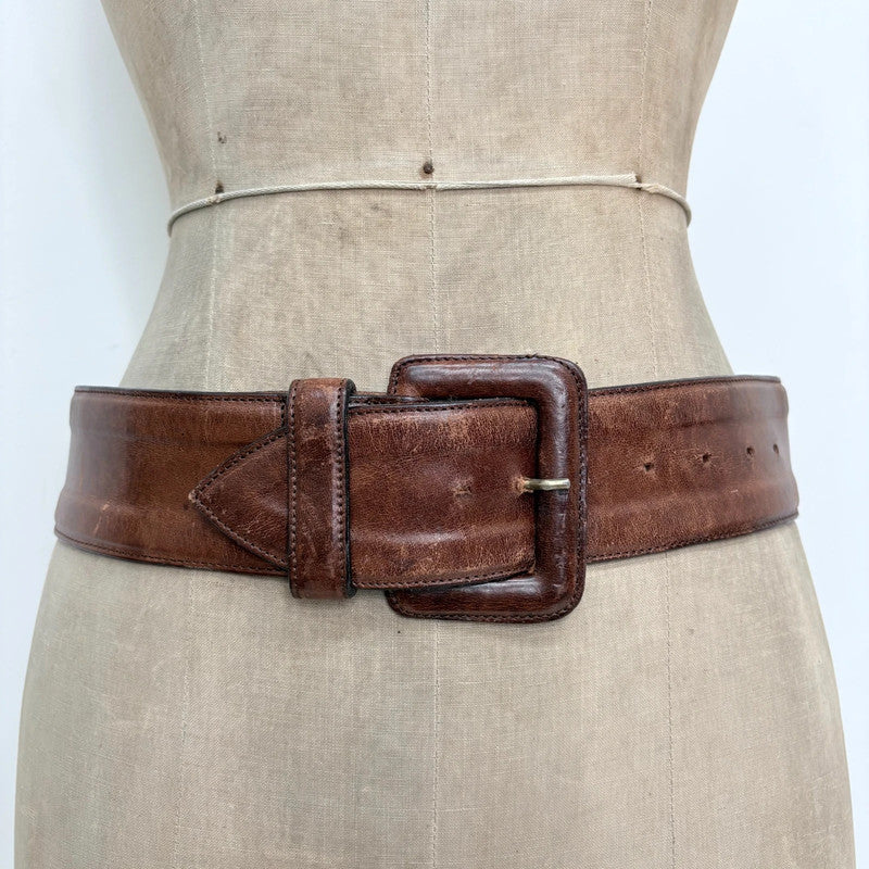 brown leather distressed thick belt