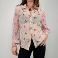 sheer floral flutter pinstripe shirt
