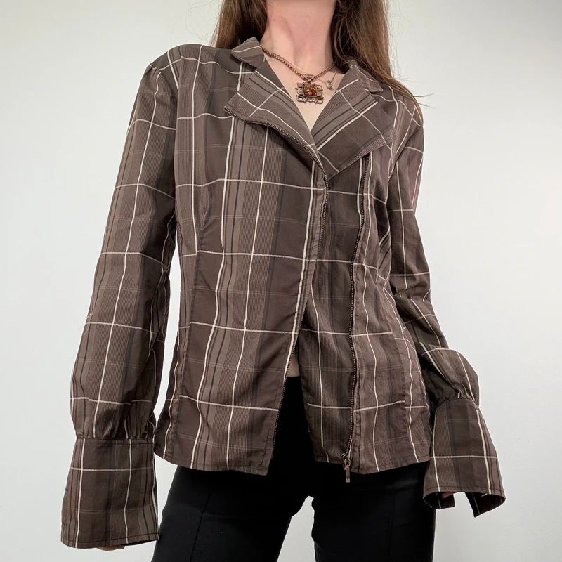 Brown tartan Asymmetric corset Shirt