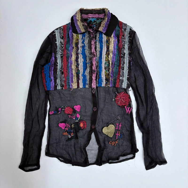 embroidered patchwork fairy sheer shirt