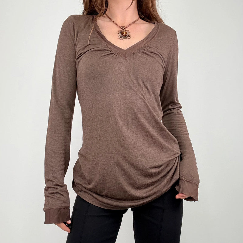slouchy brown gathered long sleeve t-shirt