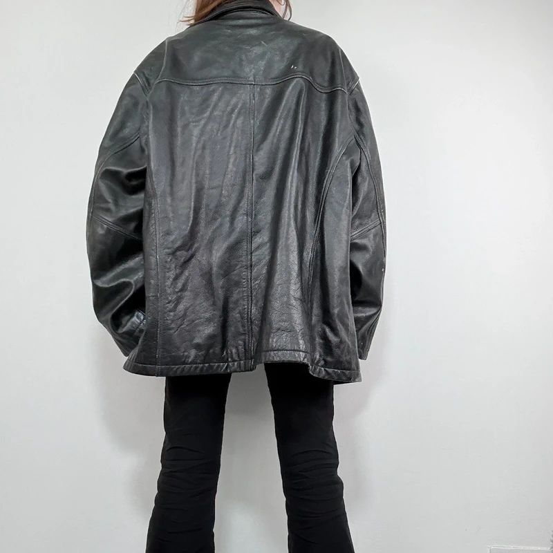 oversized black leather jacket