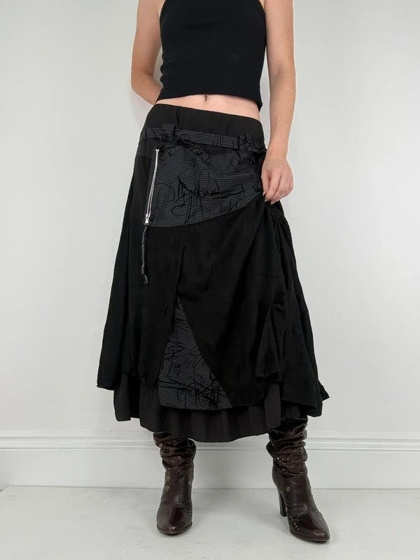 black pinstripe layered grunge maxi skirt
