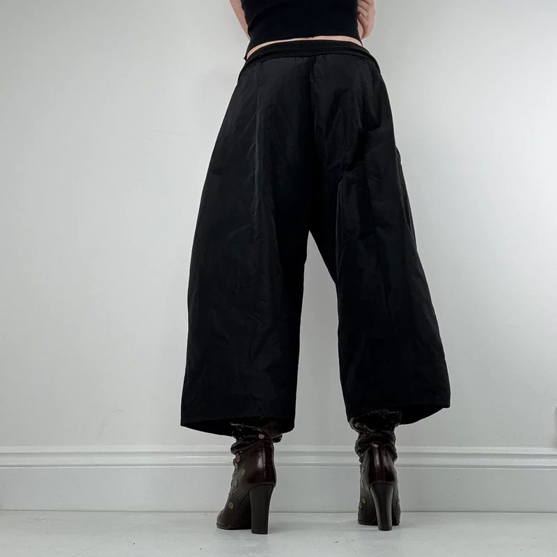 Black barrel wide leg tech trousers