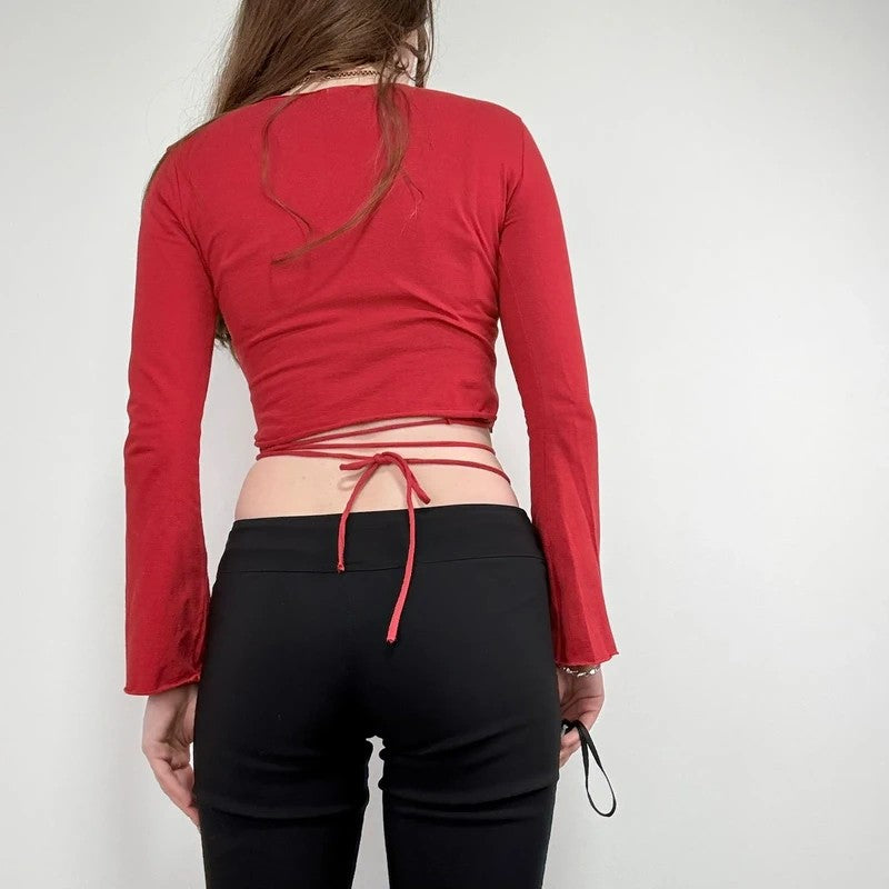 red jersey cropped ballerina wrap cardigan