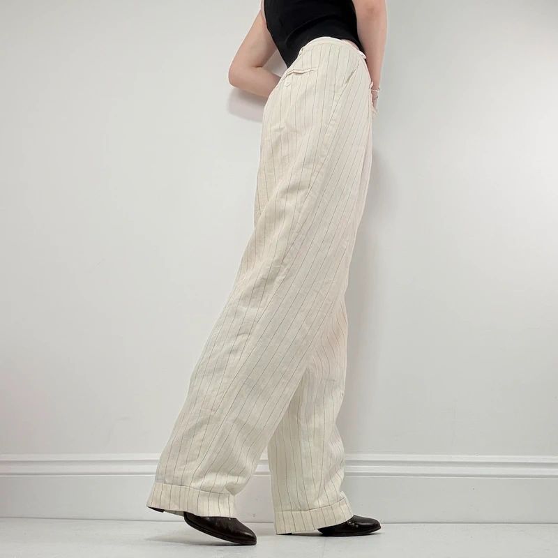 Laura Ashley vintage cream pinstripe trousers