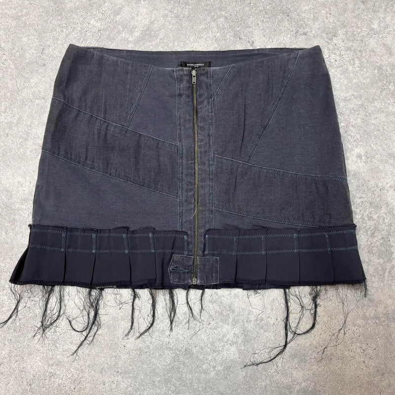 distressed grunge pleated denim mini skirt