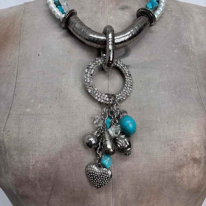 chunky oversized silver turquoise boho necklace