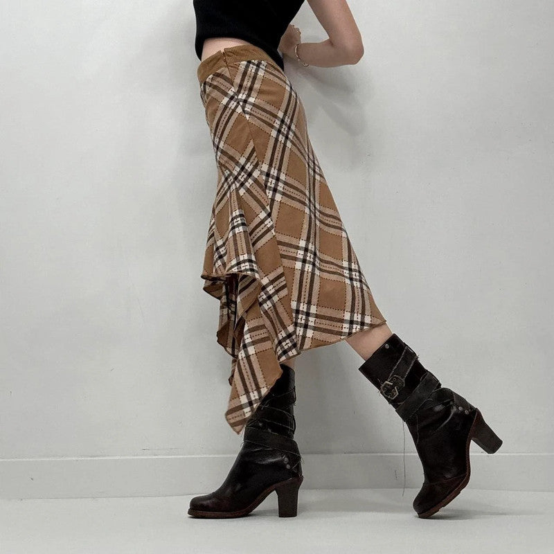 tartan checked asymmetric ruffle skirt