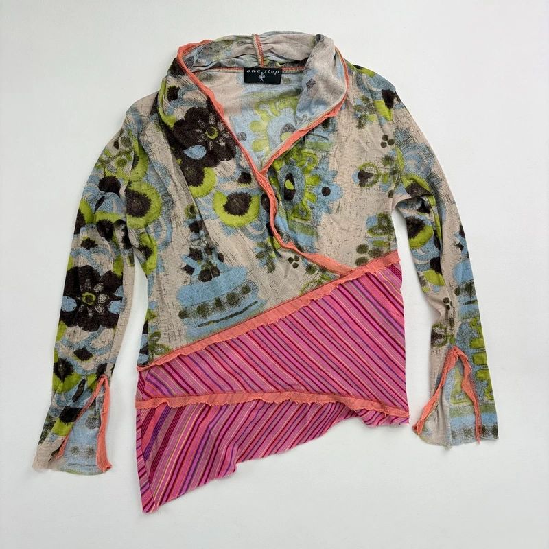 Asymmetric Printed Pinstripe Top