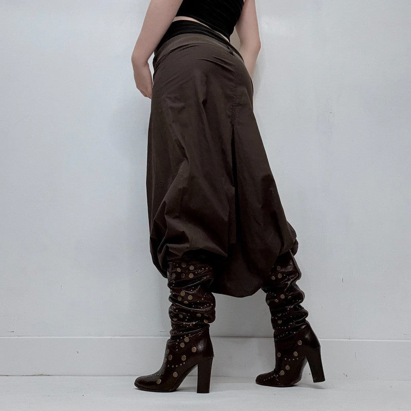 Cop Copine brown pleated drop waist fold waist trousers