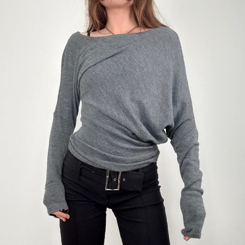 asymmetric grey batwing jumper