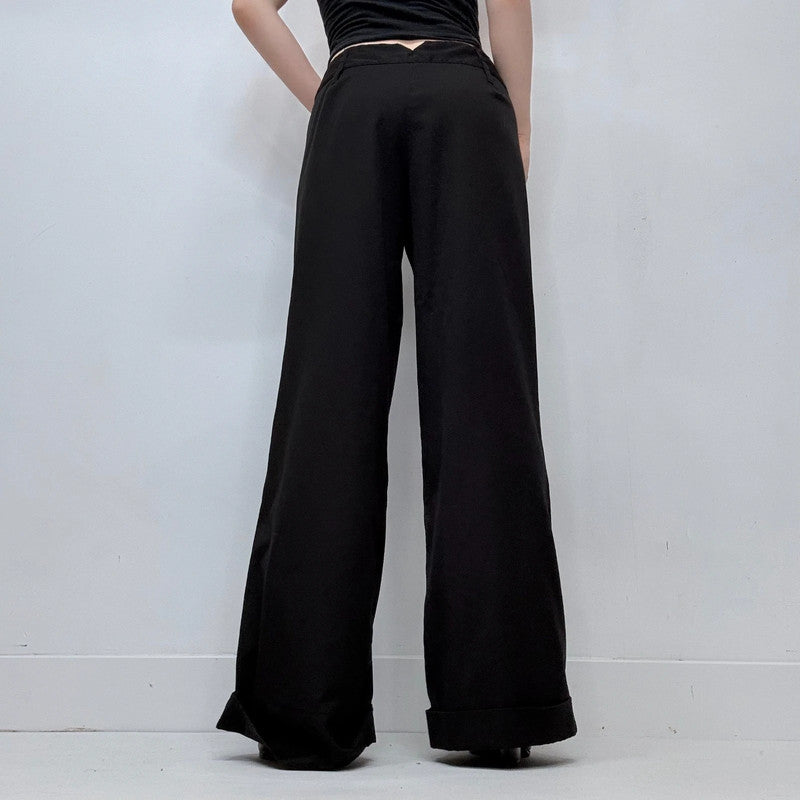 flared black wide leg trousers