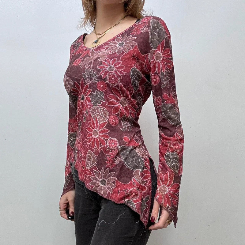 red flared asymmetric fairy top
