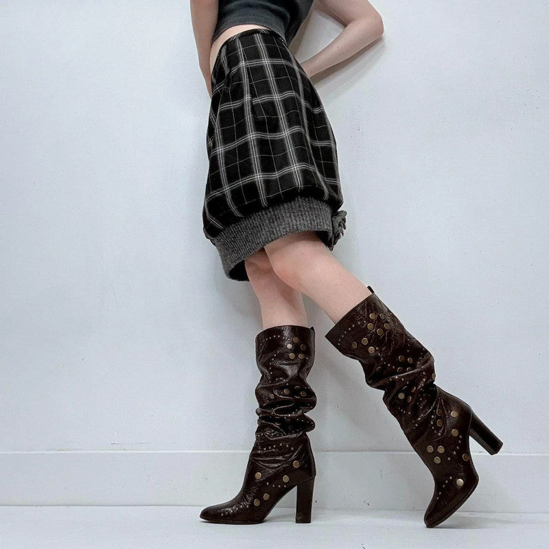 tartan checked puff Cop Copine midi skirt