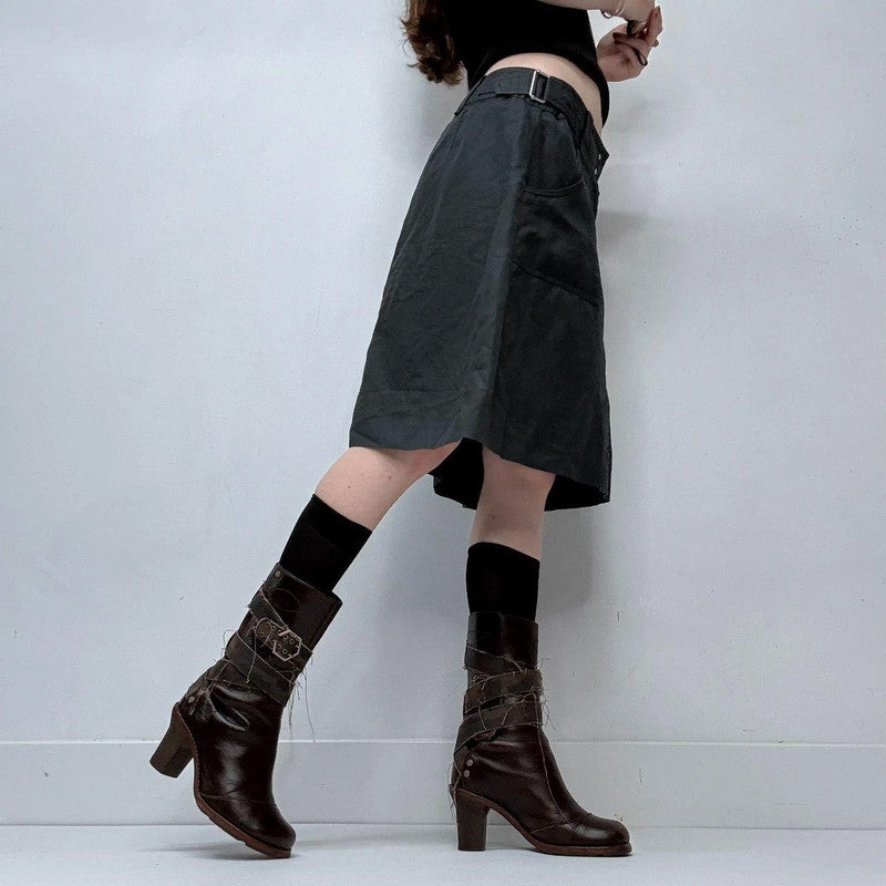 structured flared black midi skirt