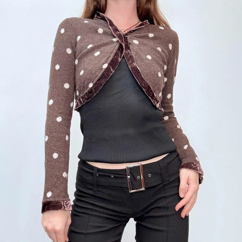 brown polkadot cropped cardigan