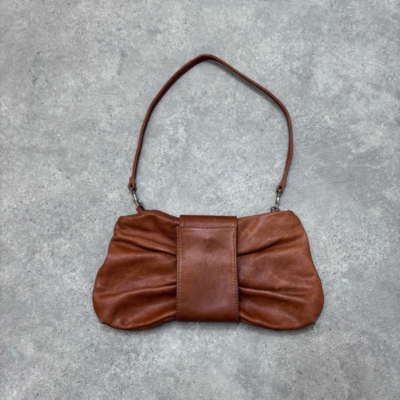brown leather bow shoulder bag
