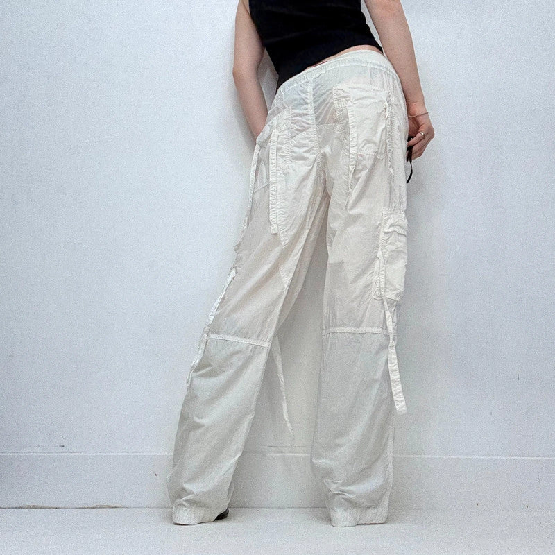 white gathered cinched cargo pants