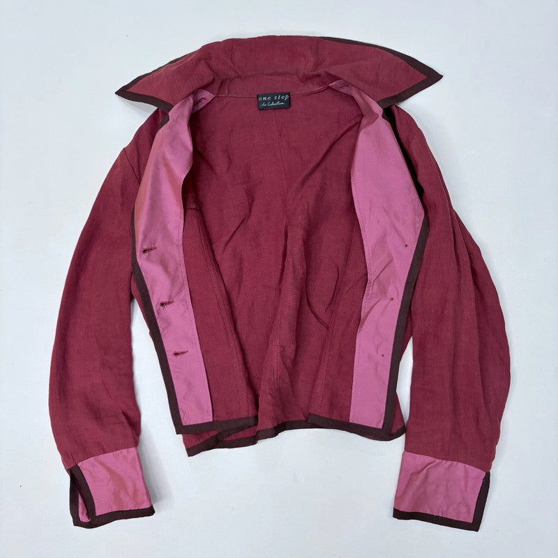 red linen cropped shirt jacket