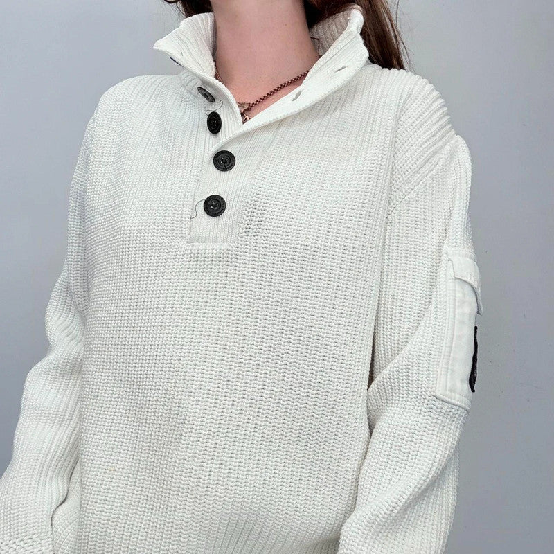 white chunky knitted oversized jumper