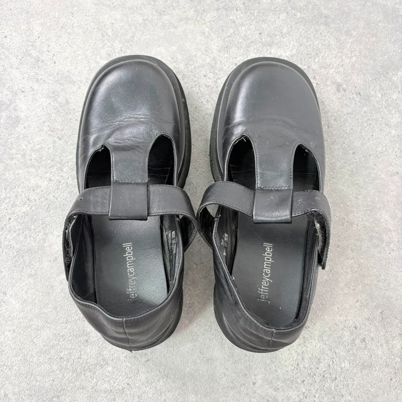 Black leather chunky Jeffrey Campbell Mary Jane loafers