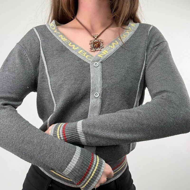 grey cropped knit pinstripe cardigan