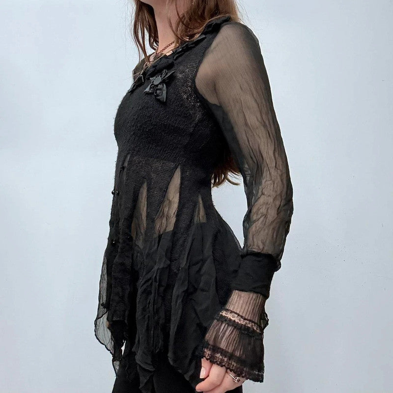 sheer flared black gothic fairy top