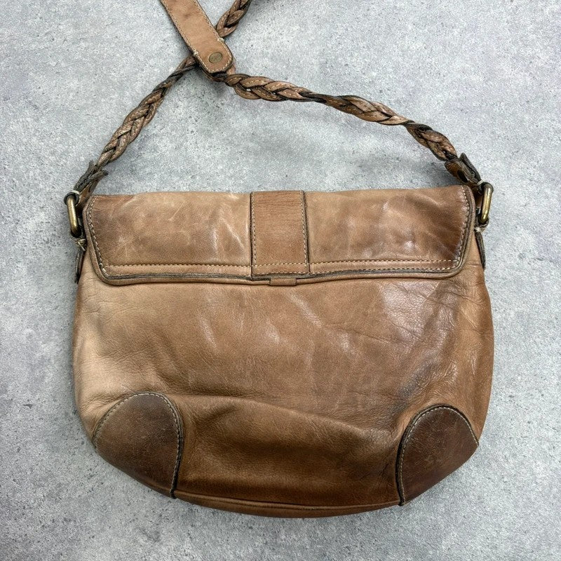 Distressed leather beige crossbody cargo city bag