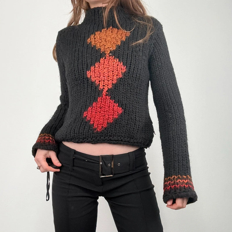 black cropped chunky knit argyle jumper