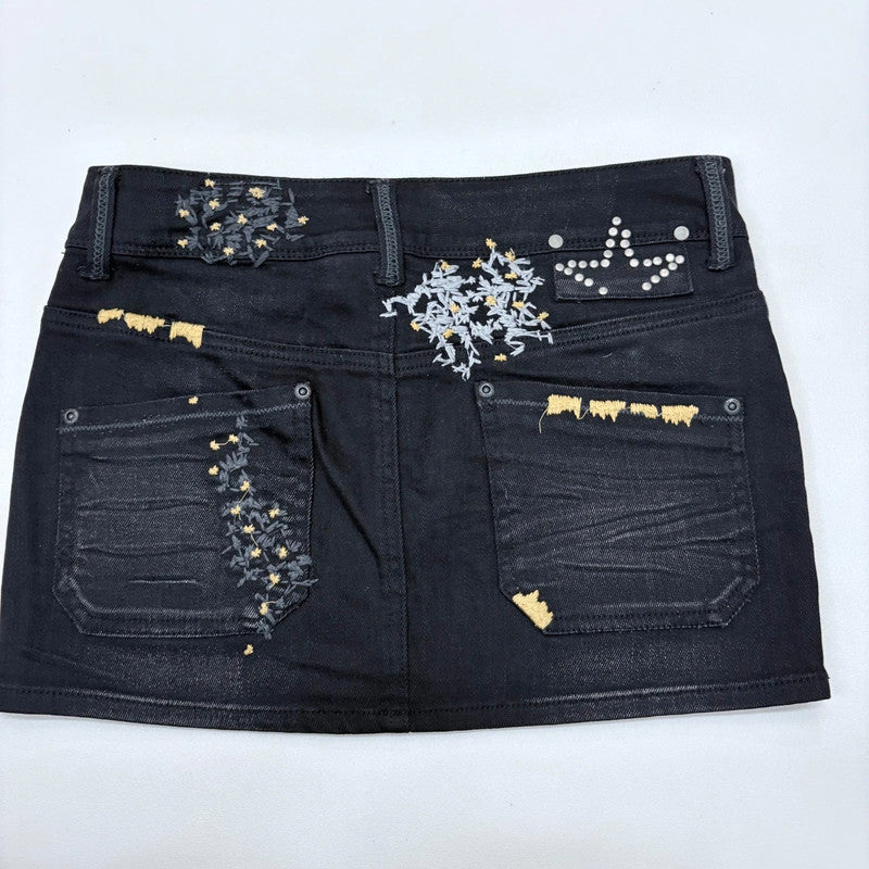 black studded grunge denim mini skirt