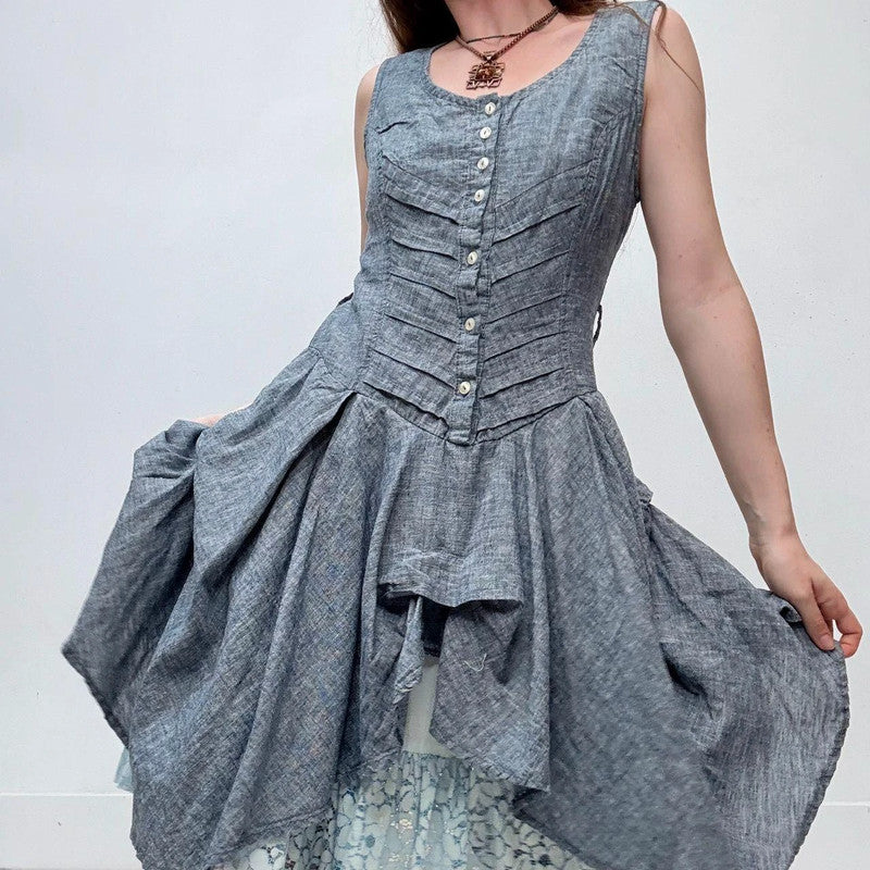 blue puff flared mini dress